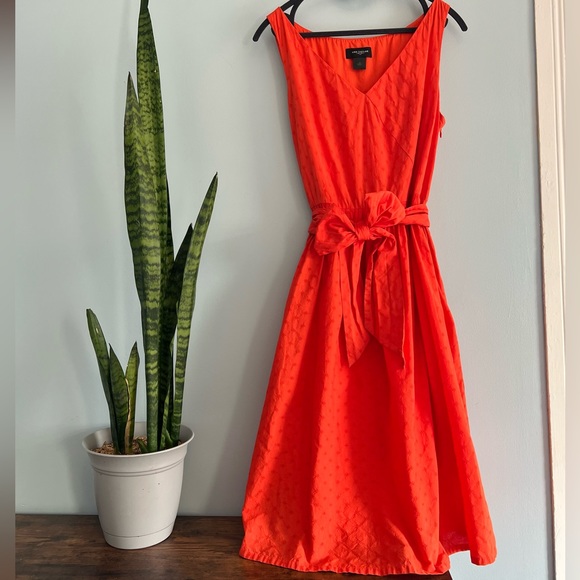 Ann Taylor Dresses & Skirts - ANN TAYLOR orange pleated dress with waist tie. Ann Taylor size 12.
